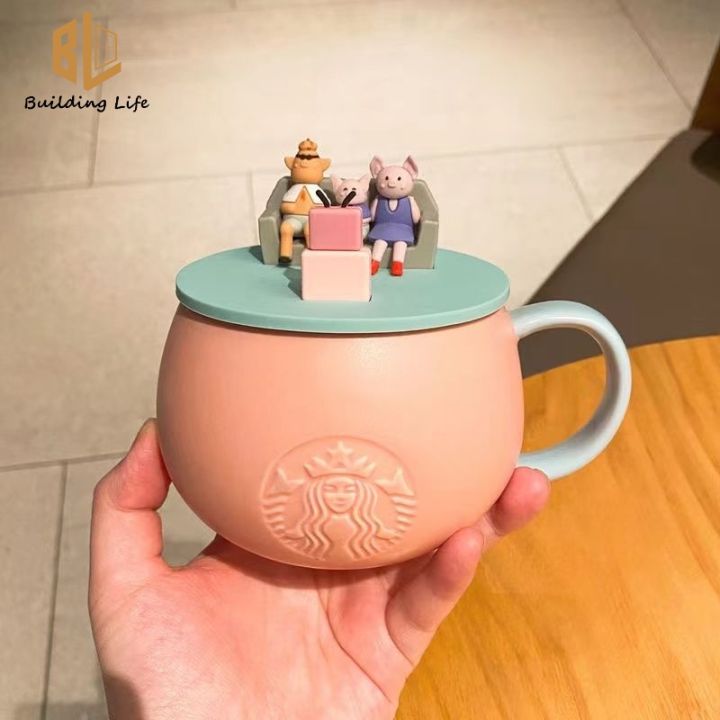 Starbucks Mug 2025 New Cute Girl Cartoon Mug Pink Mug Pink Pig Family Cup Lid Ceramic Lazada