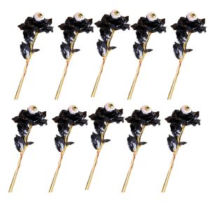 SWEET TIM 10Pcs Eyeball Design Halloween Eyeball Rose Gothic Artificial Simulation Black Flower Scary Style Simulation Fake Flower Bouquet Halloween Party