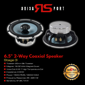 RS RACING SPORT (Stage 3) 6.5" 2-Way Coaxial Speaker 6.5 Inch 300W MAX Tweeter Mid Bass Speakers Car Audio