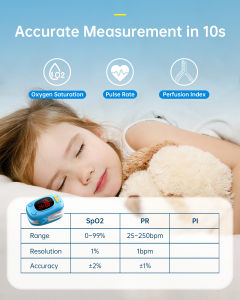 HealthTree Kid Finger Pulse Oximeter Baby Pulse Oxymeter Spo2 PI Heart Rate Monitor Household Pulse Oximeter for Baby FDA Approved