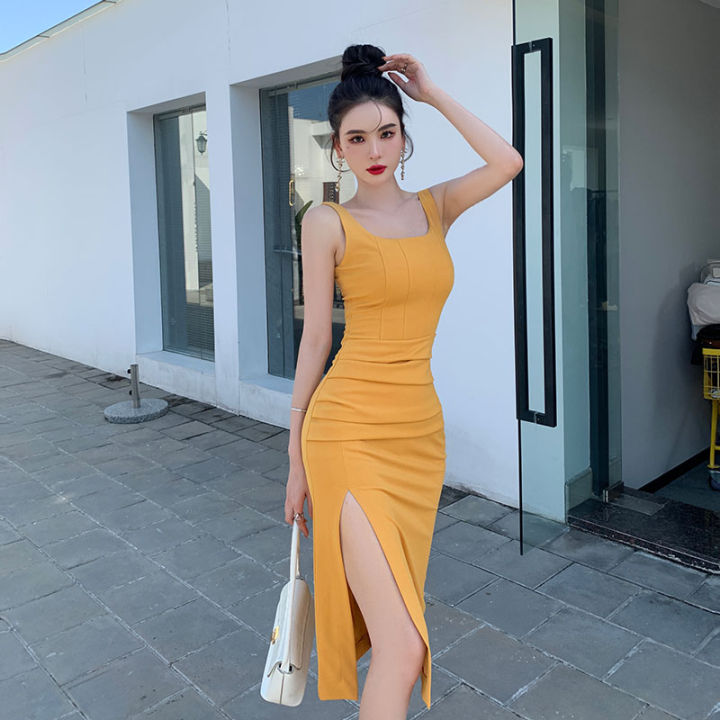 Fashion plain sleeveless bodycon dress best sale