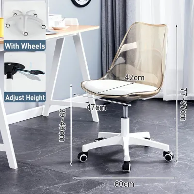 IAKE Dining Chair With Wheels Kerusi Maka PU Leather Material Office Gaming Chair Computer Chair With Cushion Adjustable Ergonomic Chair Home Study