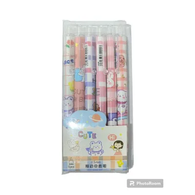 Pulpen Gel 0.5mm 6Pcs Pen Bolpoin Tinta Gel Cair Model Cetekan Isi 6 Pcs Pena Aesthetic ptt