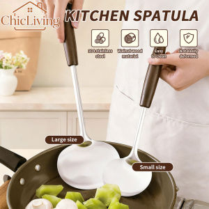 ChicLiving Stainless Steel Mushroom Spatula Wooden Handle 300℃ Heat Resistant Non-Scratch Kitchen Tool