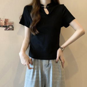 เสื้อผ้าฝ้ายบริสุทธิ์2025ฤดูร้อนสำหรับผู้หญิงชุดกี่เพ้าแขนสั้นใหม่เสื้อยืดปกตั้งสไตล์จีนเสื้อไซส์ใหญ่