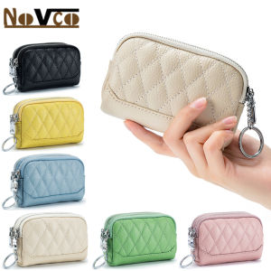 Novco High Quality Cow Leather Double Zipper Bags Fine Hardware Key Ring Chain Style Good Capacity Lady Purse Handbag