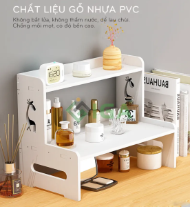 Kệ mỹ phẩm 2 tầng kệ đa năng mini để bàn gỗ nhựa không thấm nước