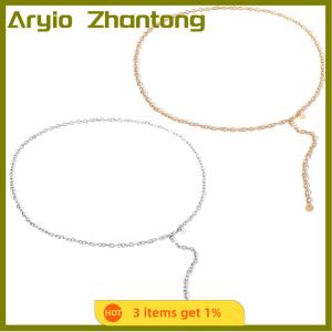 Aryio เข็มขัดผู้หญิงแฟชั่นสายโซ่สีทองสีเงินเข็มขัดโซ่สำหรับชุดเสื้อเครื่องประดับเสื้อผ้า