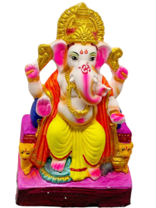 Eco-Friendly Mitti Clay Ganesha Idol | Handcrafted Ganpati Murti for Ganesh Chaturthi Pooja & Home Decor | Biodegradable | Size: H 10 in x W 6 in – 1 Pc