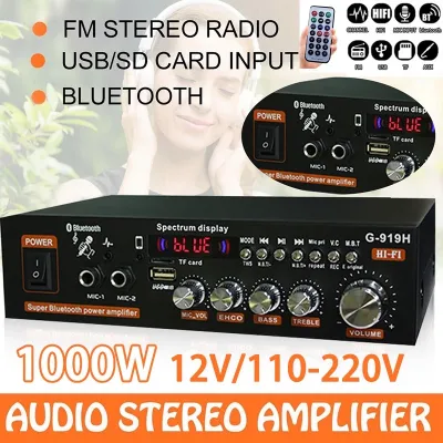G919H 1000W เครื่องขยายเสียงพลังเสียง Bluetooth Amplificador ลำโพงซับวูฟเฟอร์ 220 V/110 V FM USB SD HiFi มินิสเตอริโอเครื่องขยายเสียงพร้อมรีโมทคอนโทรล 2.0 Channel เครื่องเสียงรถยนต์ Power Bass HIFI Music Play