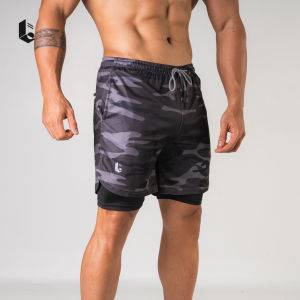 Celana Legging Olahraga Baselayer Manset 2in1 Pendek Multifungsi Dengan Kantong Outdoor Sport Motif Camo Army Waterproof Gym Fitness Running Jogging Training Lari Pria