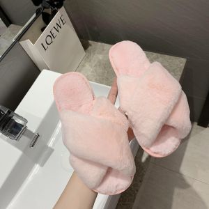 Solid color rabbit fur korean fashion intersect plush slippers for women‘s indoor versatile slipper