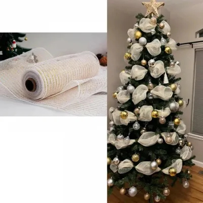 Shiny Christmas Decoration Mesh Ribbon DIY Craft Colorful Christmas Flower Wreath Mesh Flexible 26cm Christmas Wrapping Ribbon