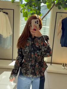 Women Casual Floral Print Fitted Jacket Women Stand Collar Long Sleeve Button Peplum Outerwear Lady Fashion Autumn Party Coat2026