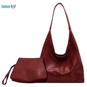 Women PU Tote Bag Fashion 2pcs Shoulder Bag and Handbag Set Casual Commuting Bag [Vodool Official Center]