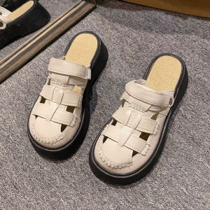 [Free Shipping] Baotou WomenS Sandals 2026 New Summer Style Outdoor Wear Perforated Design Versatile For Two Ways Of Wearing Thick-Soled Half-Slipper Beach Roman Sandals