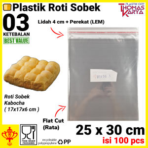 Plastik OPP Roti Sobek 35x35 isi 100 Kantong Bening Kemasan Bakery Kue Milk Bread ada Seal Perekat