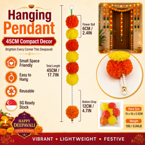 🪔150CM Deepavali Marigold Flower Garlands Indian Style Leaf Bell Combination Diwali Fiesta Home Wall Festival Decoration