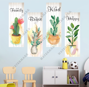 4pcs combination green plants wooden wall hanging decor aesthetics