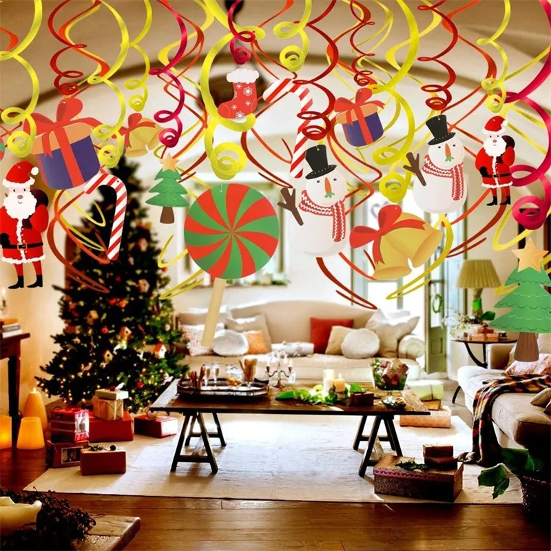Christmas Spiral Hanging Ceiling Garlands Garlands Santa Swirl Flags for  Xmas Party Home Decor Living Room Decoration
