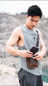 YIMO Crazy Horse Leather Mens Genuine Leather Casual Belt Mobile Phone Waist Bag Top Layer Cowhide Multi-Functional Shoulder Crossbody Mobile Phone Bag