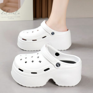 [Free Shipping] Summer 9CM High-Heeled Perforated Sandals For Women Suitable For Outdoor Wear Thick-Soled Breathable Dual-Use Platform Slippers Non-Slip Beach EVA Height-Increasing Shoes