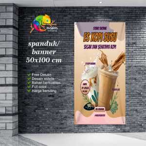 Cetak Spanduk Banner Cokelat Ilustrasi Es Kopi Susu
