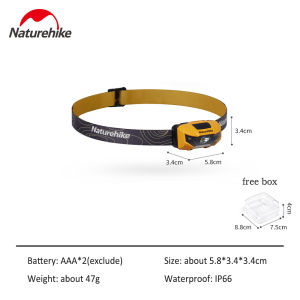 Naturehike IP66 Waterproof LED Headlamp Safety Running Hygroscopic Reflective Headband Max 210 Lumens AAA Battery Portable only 47g 70° Irradiation Angle Outdoor free Box