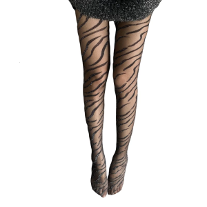 Women Glitter Zebras Striped Patterned Tights Hosiery Sheer Silk Animal Print Pantyhose Stockings for Club Party Wear