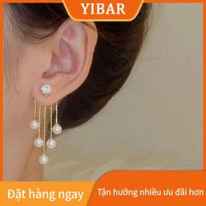YIBAR S925 Bạc Kim Khí Tassel Dài Hợp Thời Trang Hợp Thời Trang Thiết Kế Đầy Đủ Các Rhinestone Bông Tai Đảng Đồ Trang Sức Quà Tặng Tinh Tế