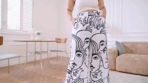 Plus Size RED Wide Leg Pants Contrast Print Pattern Fashionable Trendy Versatile WomenS Elastic Waist Casual Trousers