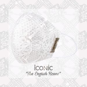 iCONiC - The English Roses Sparkling Mask #4413 สี Elegance White - หน้ากากผ้า วิบวับ รุ่นใหม่ โรแมนติก หรูหรา ลายปัก ผ้าลูกไม้ สไตล์อังกฤษ หน้ากากแฟชั่น หน้ากาอนามัย