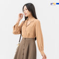 Áo sơ mi nữ YODY tay dài, thiết kế suông trẻ trung, thanh lịch, túi ốp cổ ve SMN6176. 