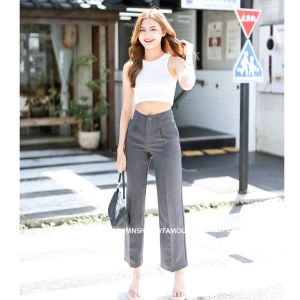 🍒สโนว์กระดุมไร้ขอบ🍒กางเกงผ้าสโนว์สลาฟ-เอวสูง-ขากระบอกกลาง 🐇งานป้ายร้านFAMOUS ไซส์S25-2XL