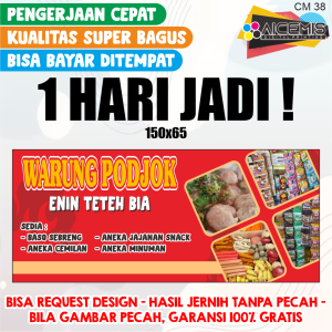 1 HARI JADI Cetak Spanduk / Sepanduk / Banner UNTUK keperluan Jualan Dagang TOKO WARUNG kantor sekolah Counter Pulsa promosi advertising MURAH BERKUALITAS 1 HARI JADI - desain bisa request / Spanduk kue / banner jajanan / kantin jajan cm 38