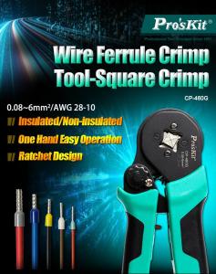 ProsKit CP-460G Wire Ferrule Crimp Tool Ferrule Crimping Plier Square Crimp 0.08~6mm²/AWG 28-10