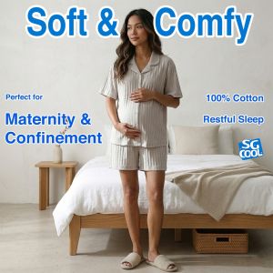 [Local Stock] Maternity Pajama Set Nursing Friendly Cotton Gauze Breathable Confinement Sleepwear
