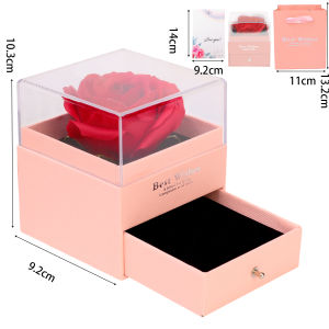 Romantic Rose Gift Box Eternal Rose Portable Hand-held Gift Box Necklace Ring Box for Mom Wife Girlfriend Valentines Day Gift