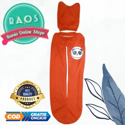 3 Pcs Bedong instan bayi+topi warna polos resleting depan praktis Bedong