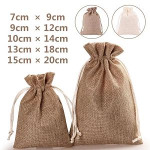 Packing Pouches Jute Bag with Drawstring Burlap Linen Drawstring for Jewelry Candy Gifts and Wedding