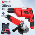 Mitsushi 28 Pcs. Angle Grinder And Electric Hand Drill Set 2 in 1 Professional Power Tools. 