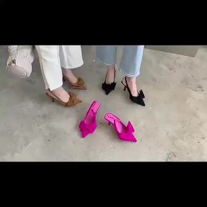 SWEETC Fashion Bow High Heels Slingback Pointed Toe Slip On  Ladies Elegant Shallow High Heels㏇X0415