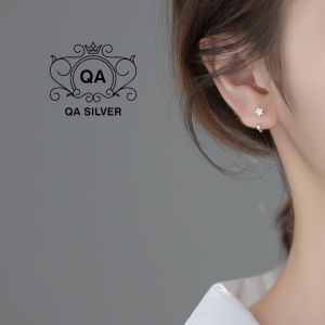 Khuyên tai bạc 925 ngôi sao đính đá chữ C chốt bi vặn bông treo nam nữ S925 STAR QA SILVER Earrings EA211001
