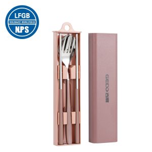 LFGB Certificated Pure 304 Stainless Steel Portable Bento Cutlery Set with Rattle-free Storage Spoon Chopstick Fork Dinnerware
