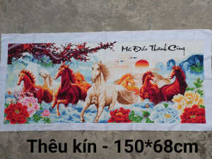 THÊU SẴN Tranh thêu chữ thập thành phẩm NGỰA mã đáo thành công MN0016 150*68cm (thêu kín - )thêu tay