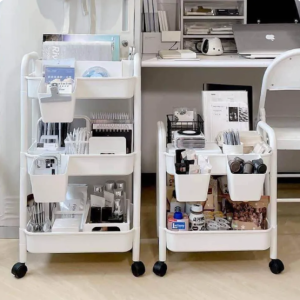 ชั้นวางรถเข็นพลาสติก 3 ชั้น สีขาว-ดํา