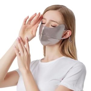 100% Mulberry Silk Face Mask UV Protection Sun Mask for Women Anti Wrinkle Dust Proof Reusable Breathable Cover with Eye Shade