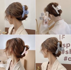 Korean Soft Furry Hair Claws Faux Fur Hair Clip Big Clamps Sweet Plush Hair Crabs Clip Makeup Hair Styling Barrettes for Girls Women Makeup Hair Accessories