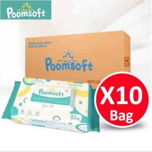 Poomsoft ผ้าเช็ดทำความสะอาดเด็ก 10 ห่อ 800 ชิ้น ผ้าเช็ดทำความสะอาด ผ้าเช็ดทำความสะอาดแบบเปียก ทิชชู่เปียก Baby wipes