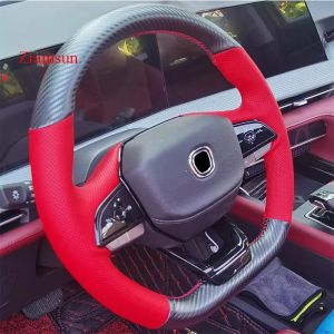 Kaly Customized Car Steering Wheel Cover For Changan CS75 PLUS 2022 Second Generation Matte Carbon Fiber Leather Perforated Hand Sew K7M2P
